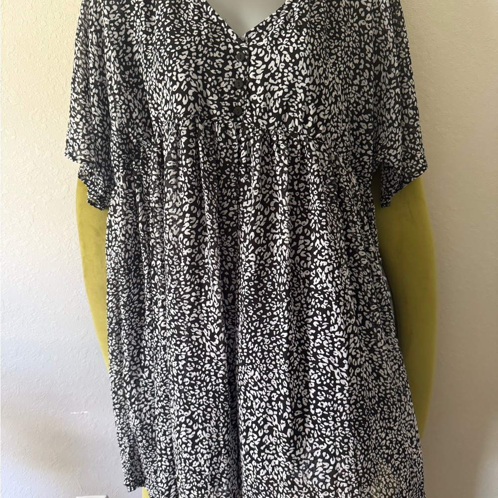 Black leopard print babydoll dress
